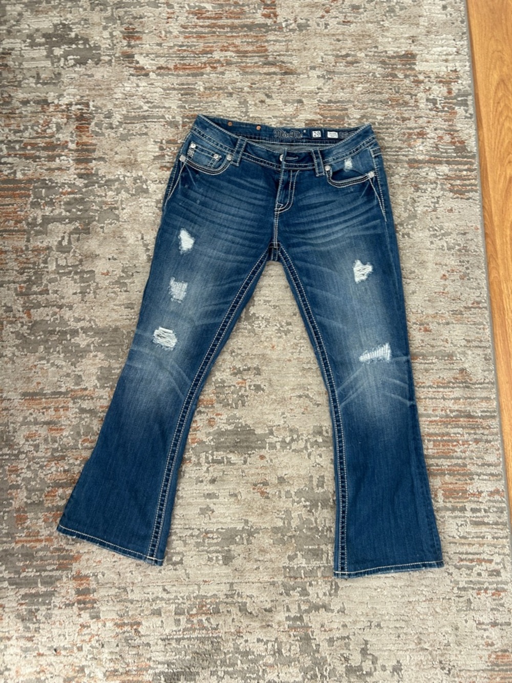 Miss Me Dark Blue Distressed Flare Relaxed BootCut Jeans